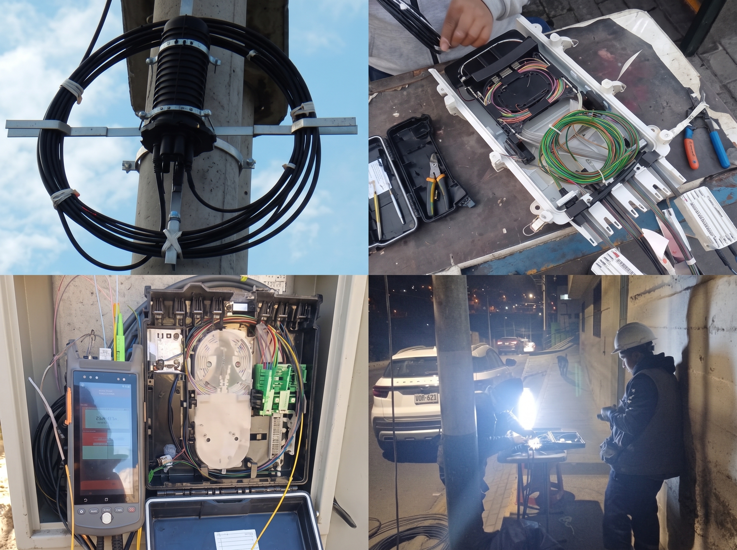 Técnicos realizando trabajos de fibra óptica en campo
